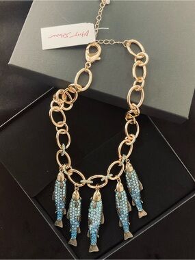 #22 NWT Betsey Johnson Blue Sardines Mermaid Jewels Fish Necklace